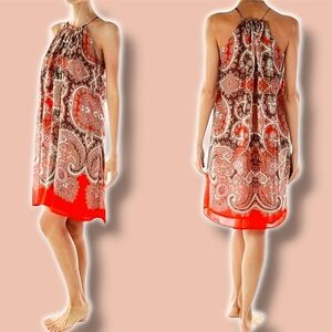 Michael Kors flowy halter paisley Tassel Back dress S